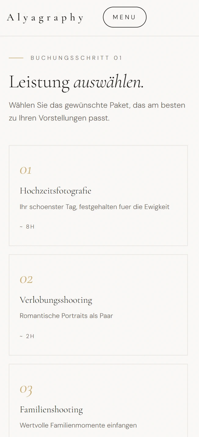 Buchungsschritt 1: Leistung auswählen