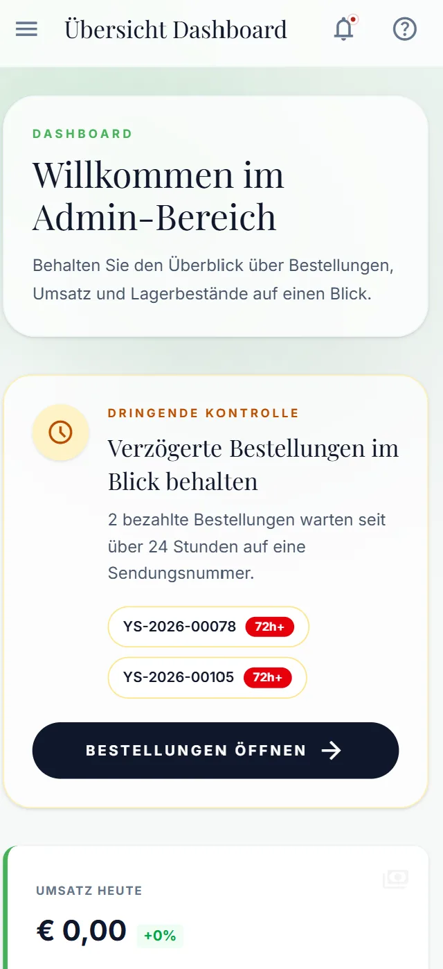 Dashboard mit Warnung zu verzögerten Bestellungen