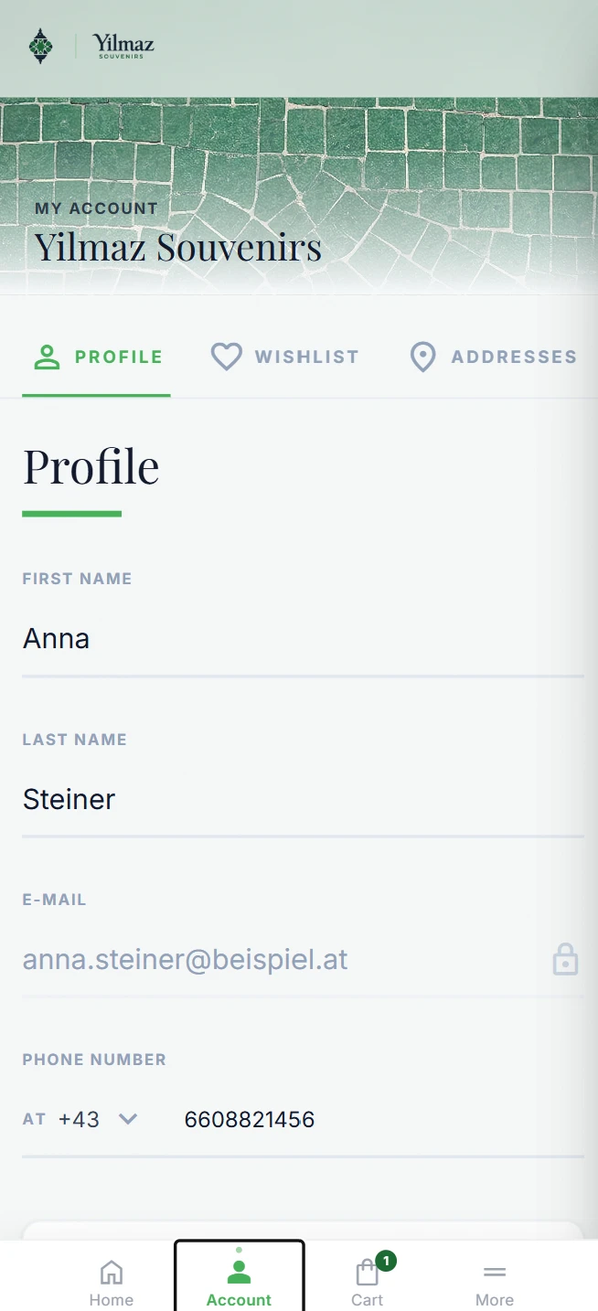 Kundenkonto mit Profil, Wunschliste und Adressen